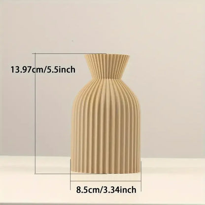 Modern pleated black plastic vase set of 4 living room decor matte black & beige ribbed design