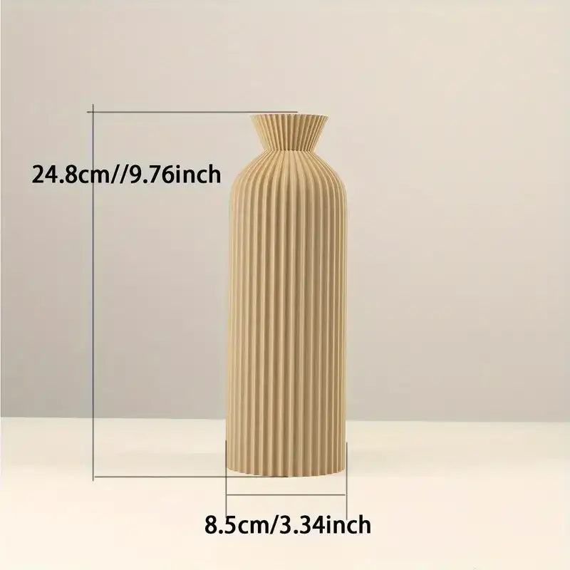 Modern pleated black plastic vase set of 4 living room decor matte black & beige ribbed design