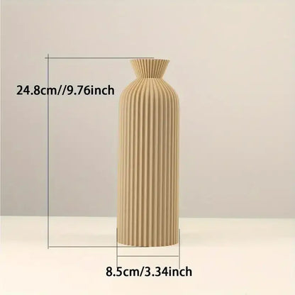 Modern pleated black plastic vase set of 4 living room decor matte black & beige ribbed design