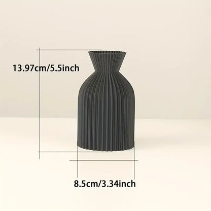 Modern pleated black plastic vase set of 4 living room decor matte black & beige ribbed design