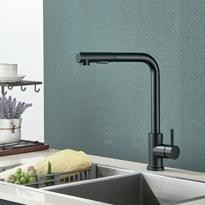 black pull out kitchen faucet with dual mode nozzle