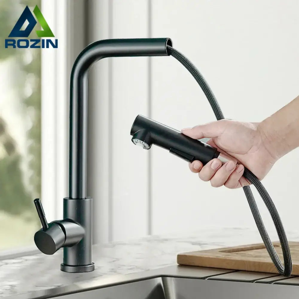 black pull out kitchen faucet with dual mode nozzle