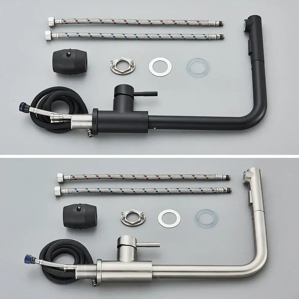 black pull out kitchen faucet with dual mode nozzle