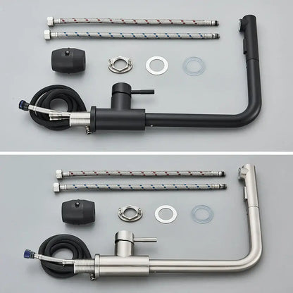 black pull out kitchen faucet with dual mode nozzle