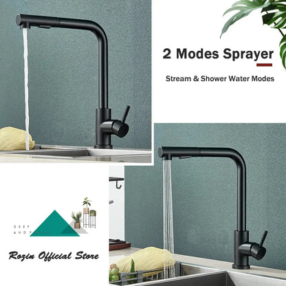 black pull out kitchen faucet with dual mode nozzle