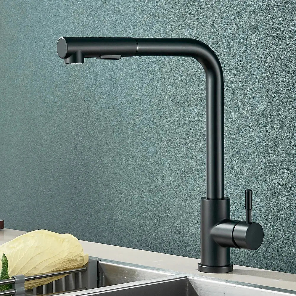 black pull out kitchen faucet with dual mode nozzle