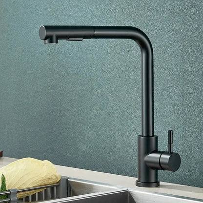 black pull out kitchen faucet with dual mode nozzle