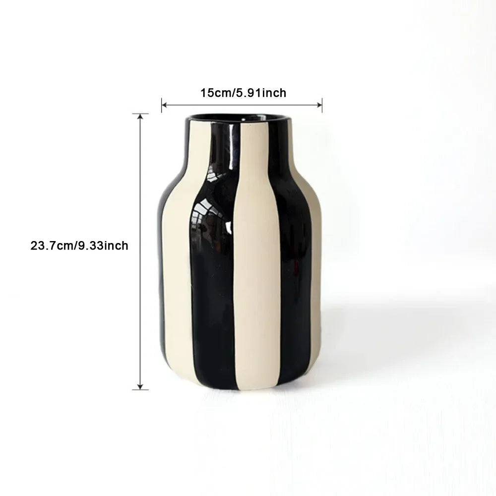 DecorBites™ Black & Red Striped Ceramic Vase - Home Decor