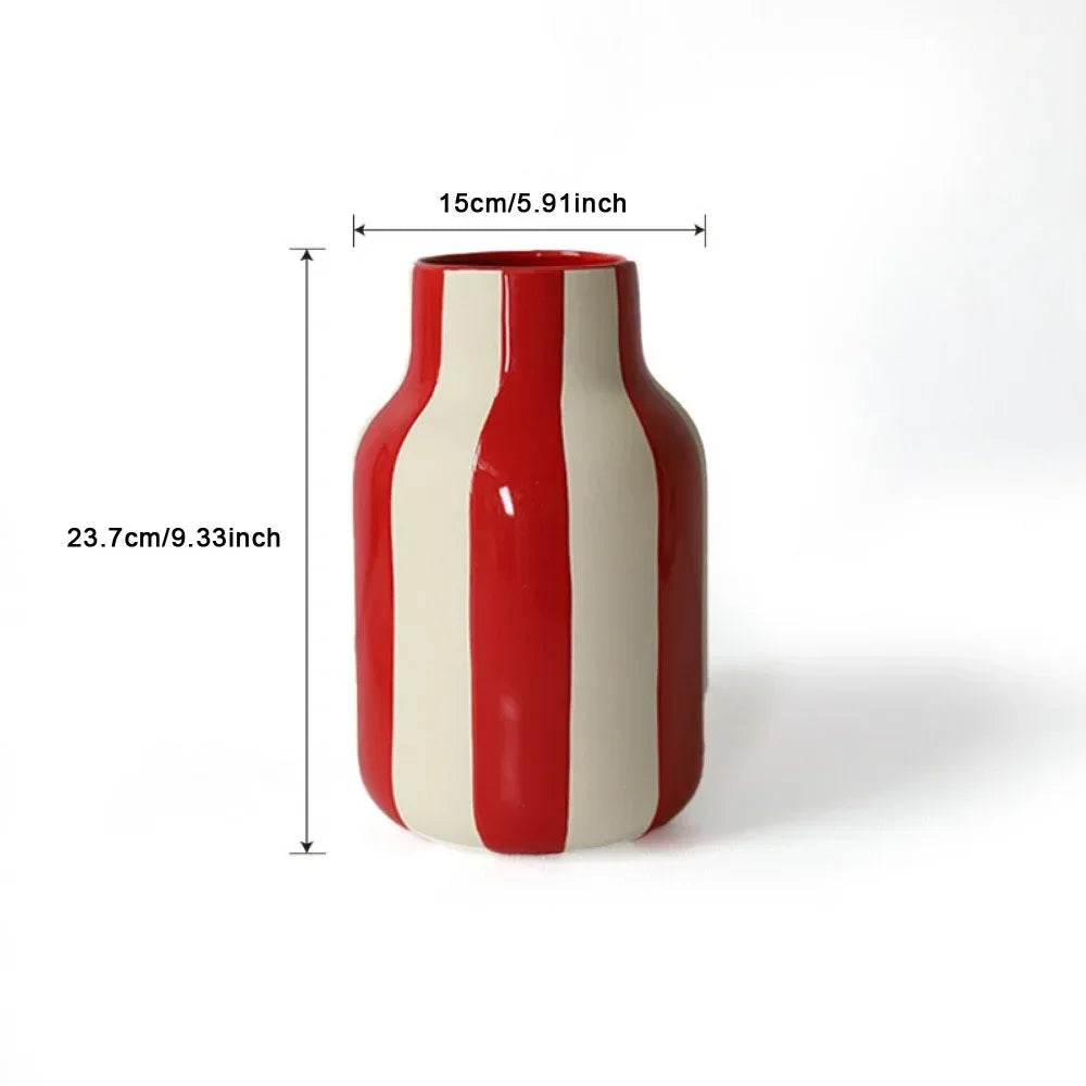 DecorBites™ Black & Red Striped Ceramic Vase - Home Decor