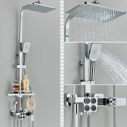 black thermostatic digital shower faucet set for bathroom