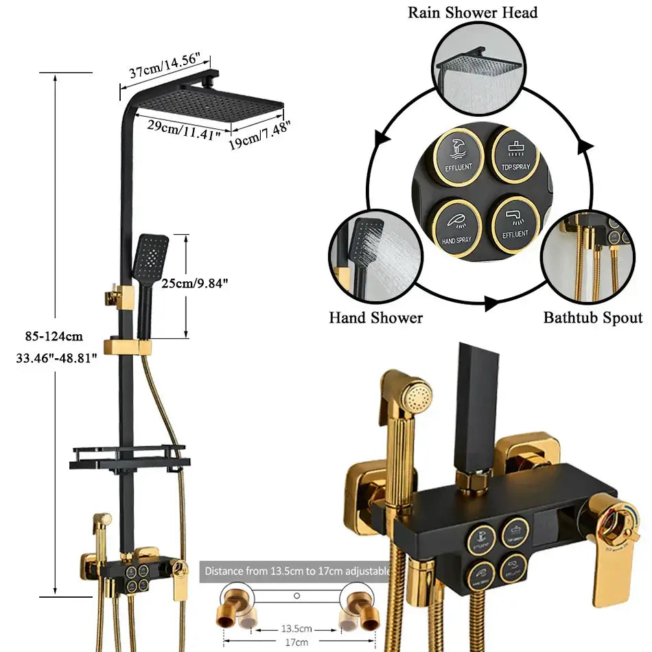 black thermostatic digital shower faucet set for bathroom