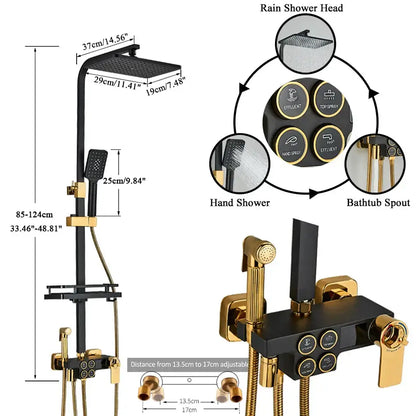 black thermostatic digital shower faucet set for bathroom