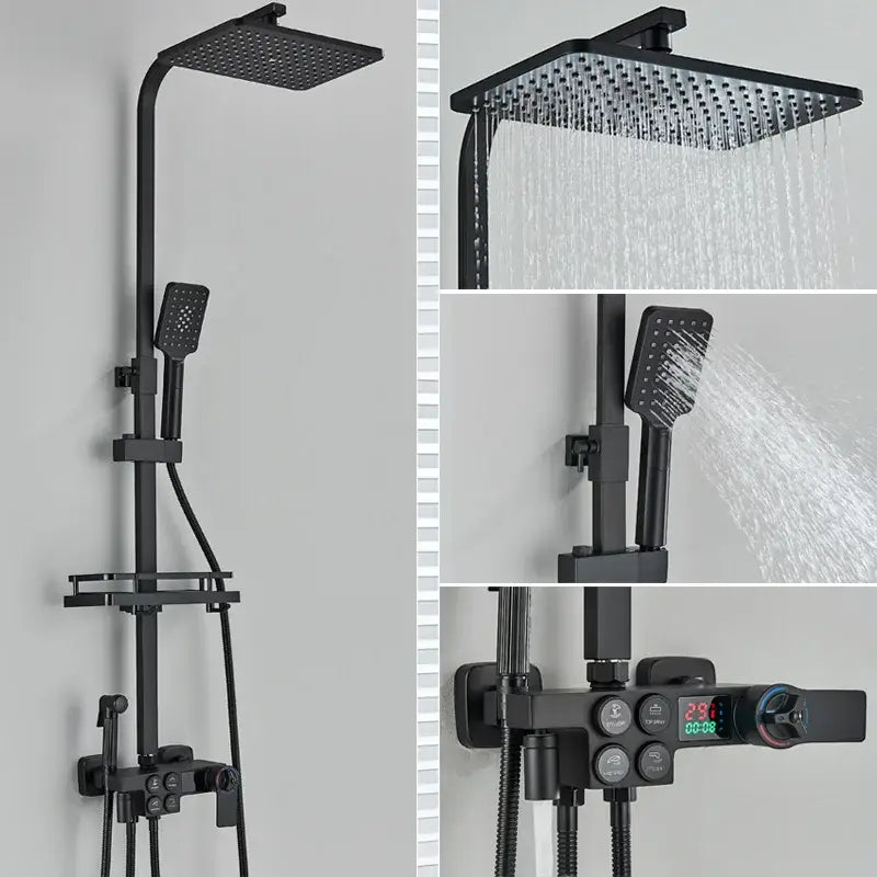 black thermostatic digital shower faucet set for bathroom