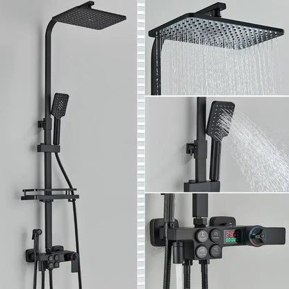 black thermostatic digital shower faucet set for bathroom