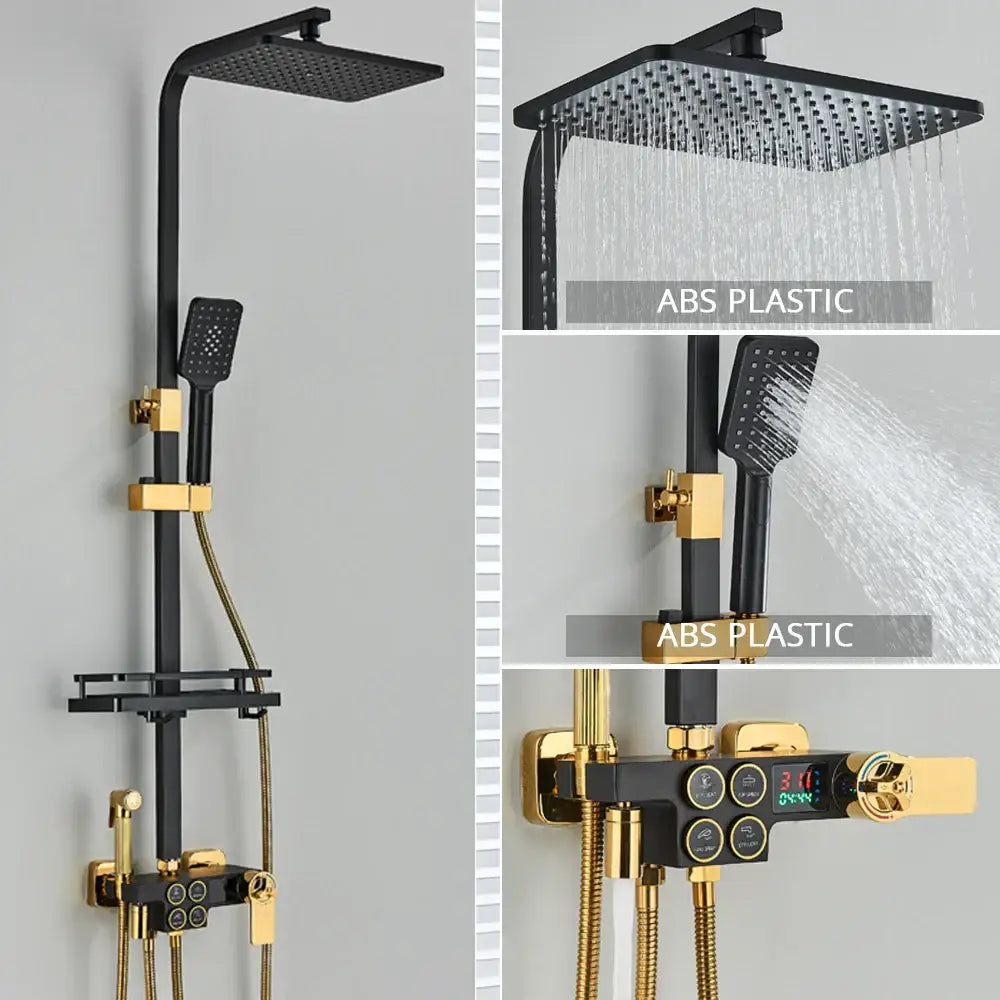 black thermostatic digital shower faucet set for bathroom