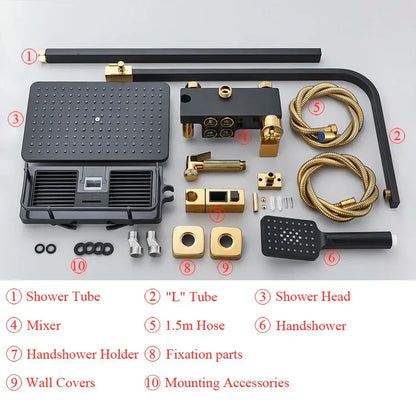 black thermostatic digital shower faucet set for bathroom