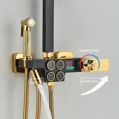 black thermostatic digital shower faucet set for bathroom