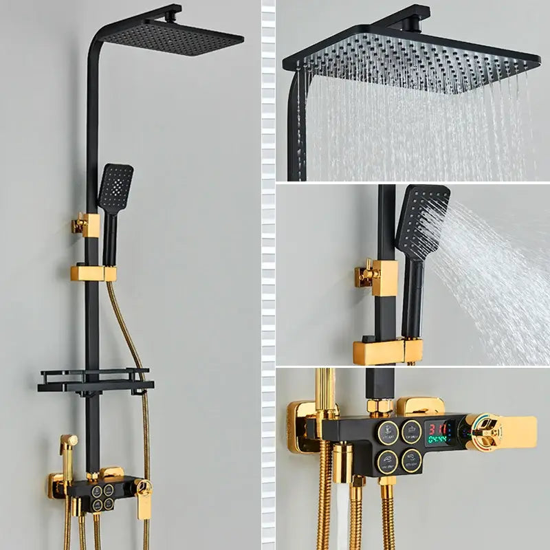 black thermostatic digital shower faucet set for bathroom