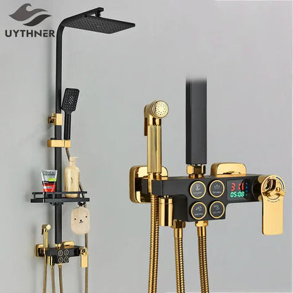 black thermostatic digital shower faucet set for bathroom