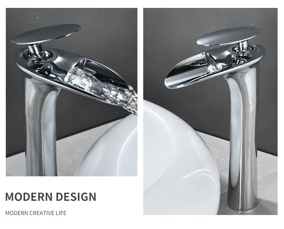 Modern black stainless steel waterfall basin faucet bathroom tap