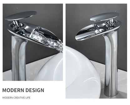Modern black stainless steel waterfall basin faucet bathroom tap