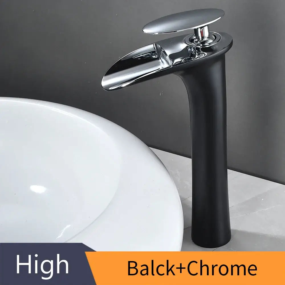 Modern black stainless steel waterfall basin faucet bathroom tap
