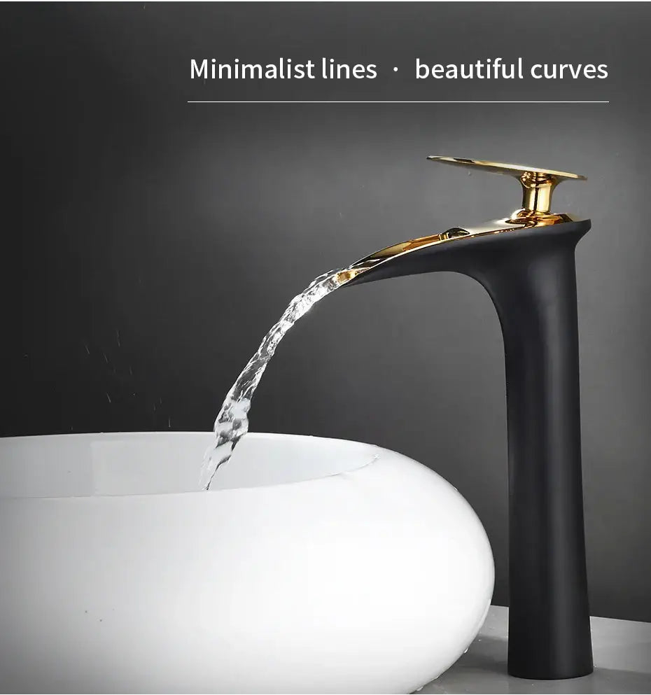 Modern black stainless steel waterfall basin faucet bathroom tap