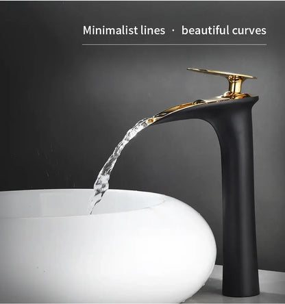 Modern black stainless steel waterfall basin faucet bathroom tap