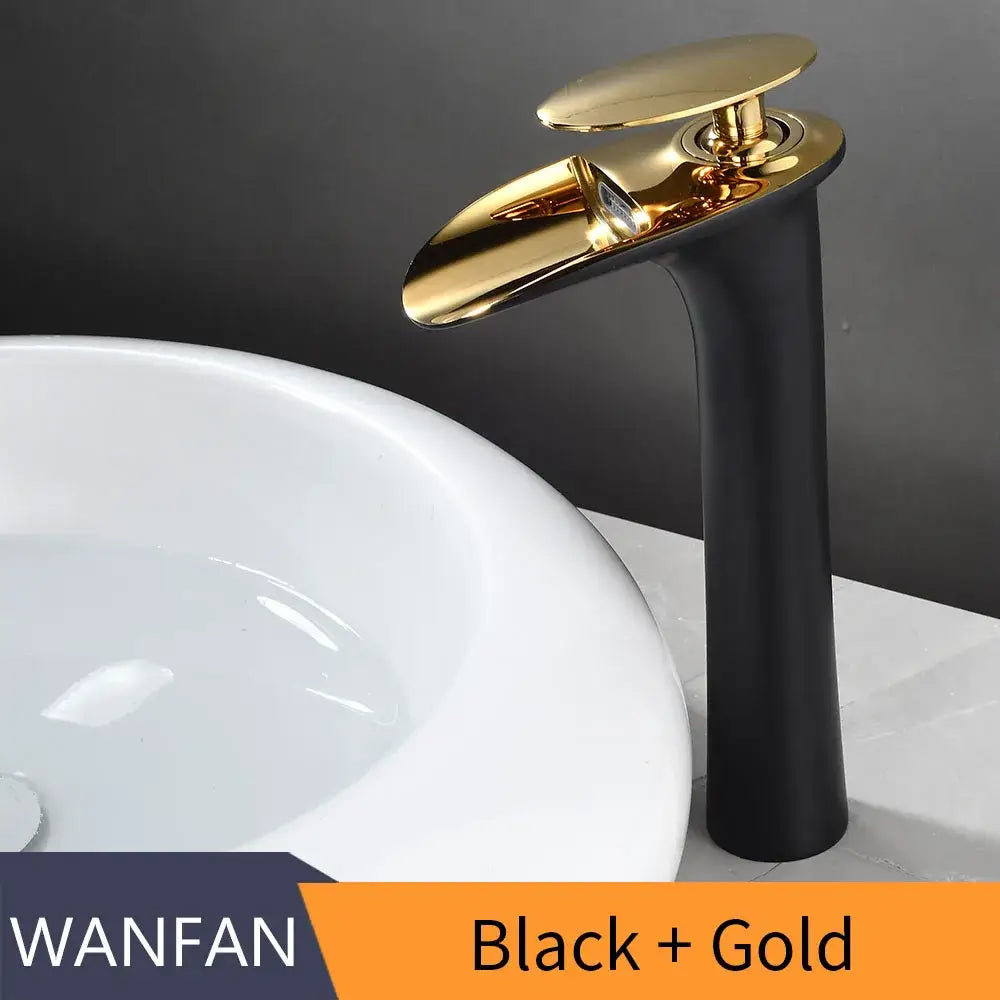 Modern black stainless steel waterfall basin faucet bathroom tap