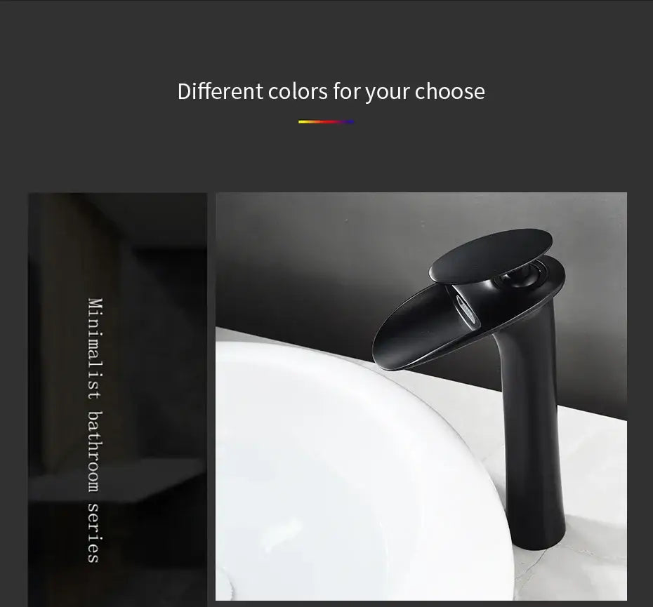 Modern black stainless steel waterfall basin faucet bathroom tap
