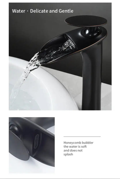Modern black stainless steel waterfall basin faucet bathroom tap