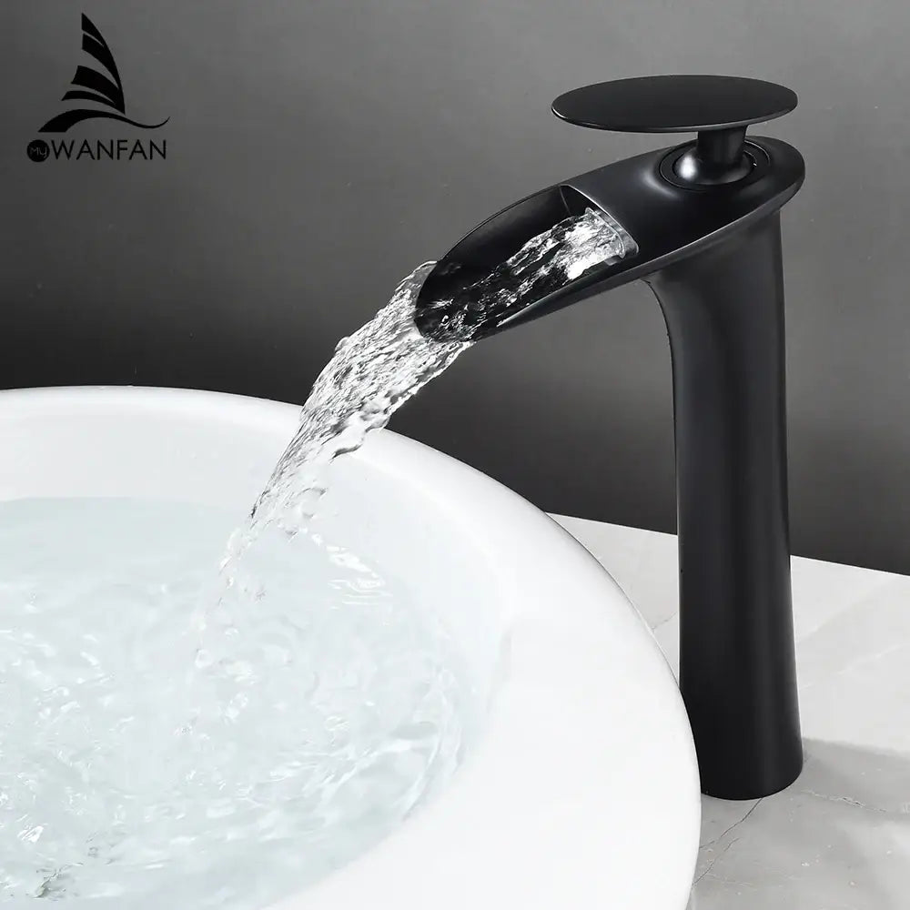 Modern black stainless steel waterfall basin faucet bathroom tap