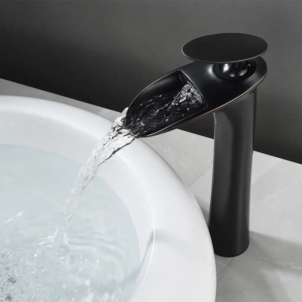 Modern black stainless steel waterfall basin faucet bathroom tap