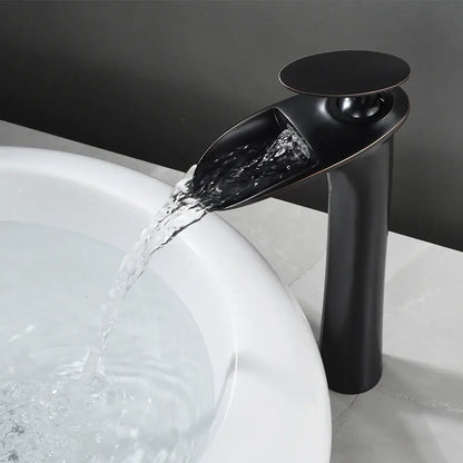 Modern black stainless steel waterfall basin faucet bathroom tap