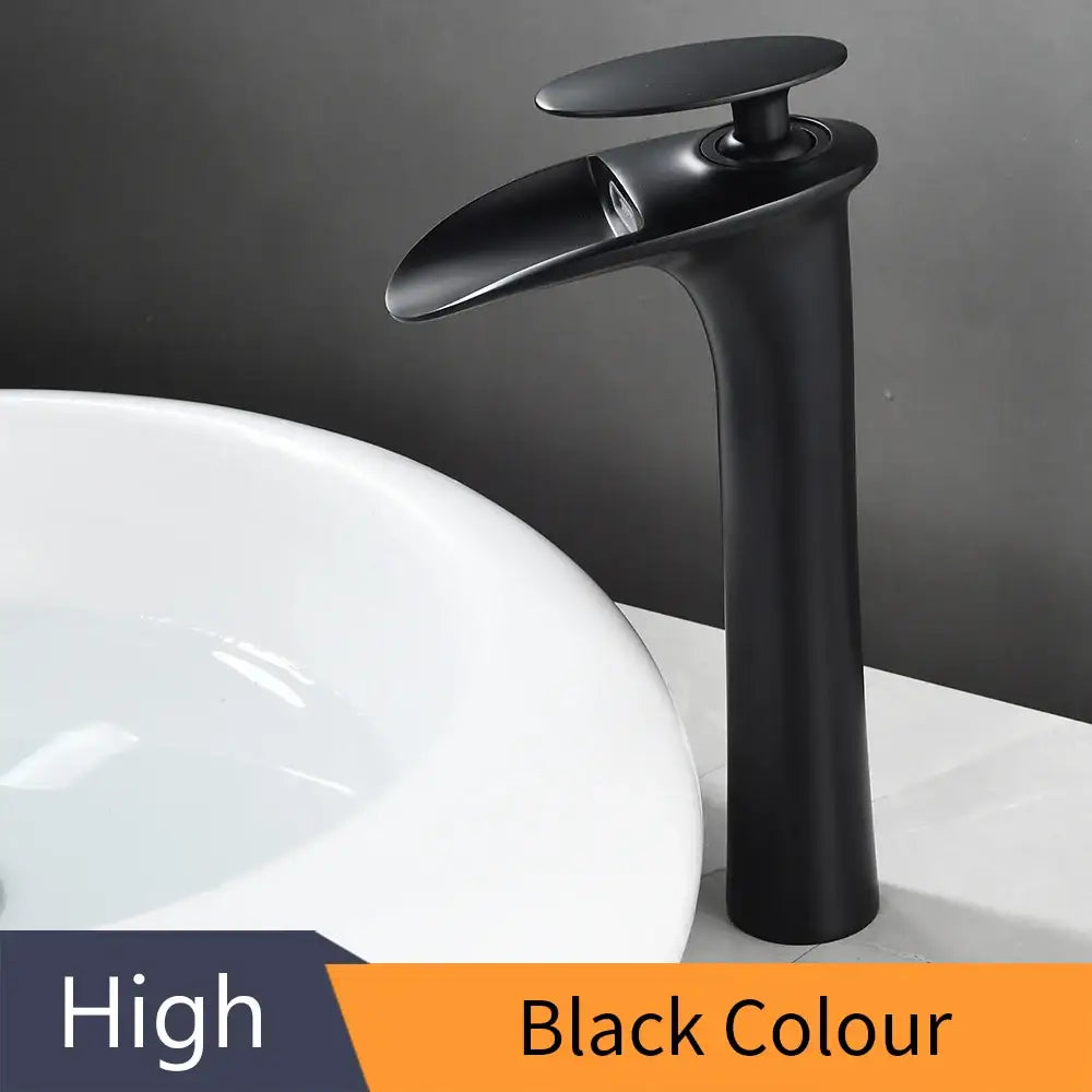 Modern black stainless steel waterfall basin faucet bathroom tap