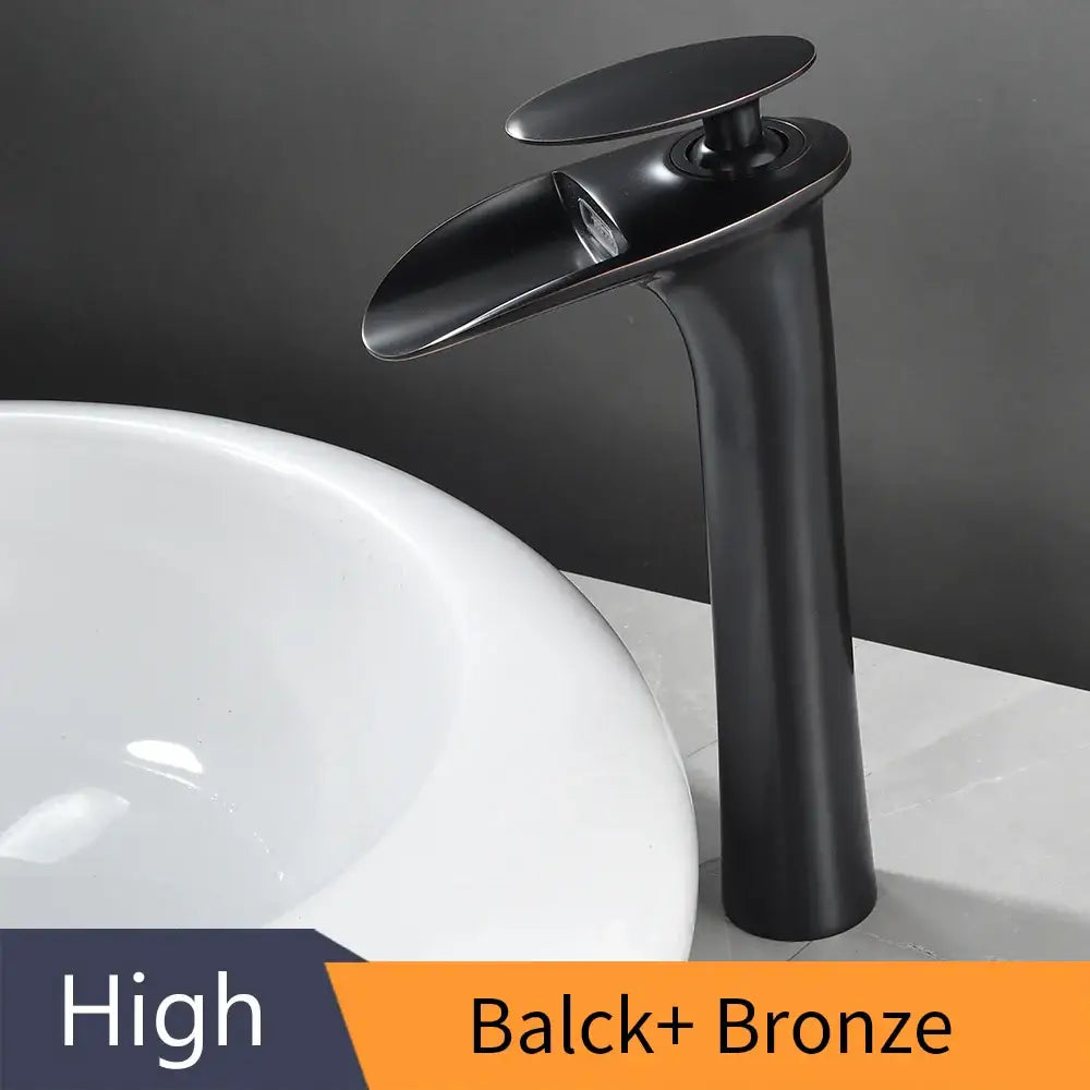 Modern black stainless steel waterfall basin faucet bathroom tap
