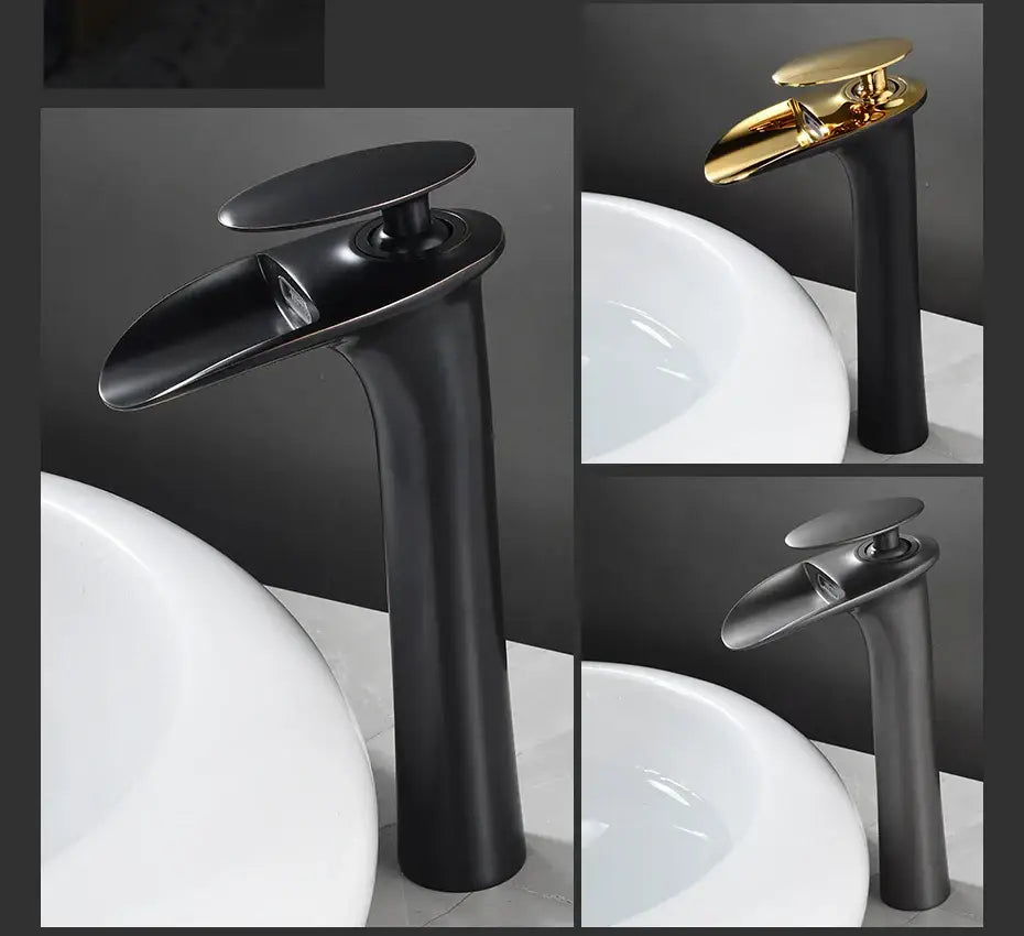 Modern black stainless steel waterfall basin faucet bathroom tap
