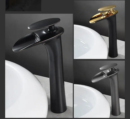 Modern black stainless steel waterfall basin faucet bathroom tap