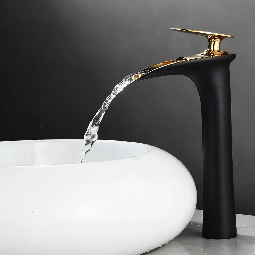 Modern black stainless steel waterfall basin faucet bathroom tap