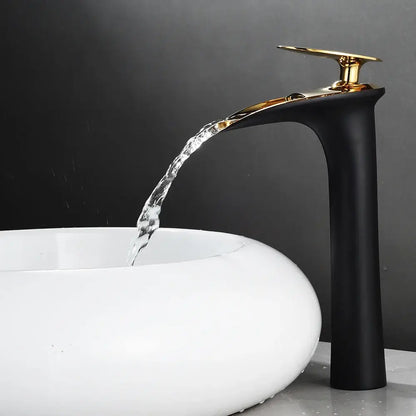 Modern black stainless steel waterfall basin faucet bathroom tap