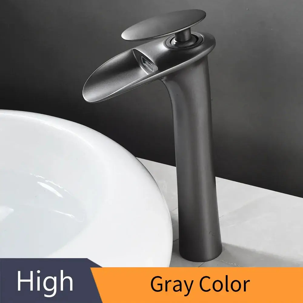 Modern black stainless steel waterfall basin faucet bathroom tap
