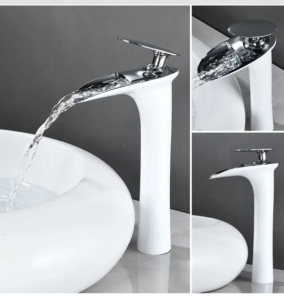 Modern black stainless steel waterfall basin faucet bathroom tap