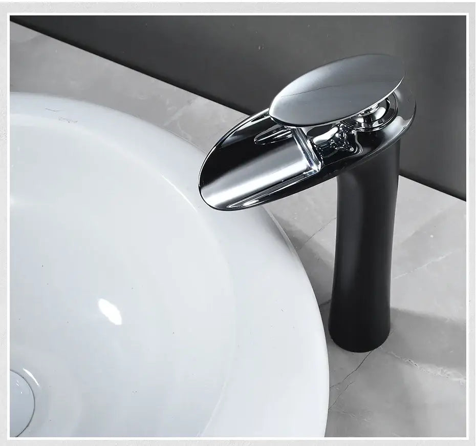 Modern black stainless steel waterfall basin faucet bathroom tap