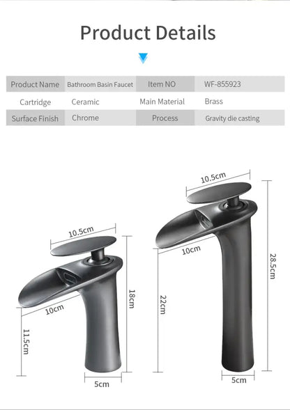 Modern black stainless steel waterfall basin faucet bathroom tap