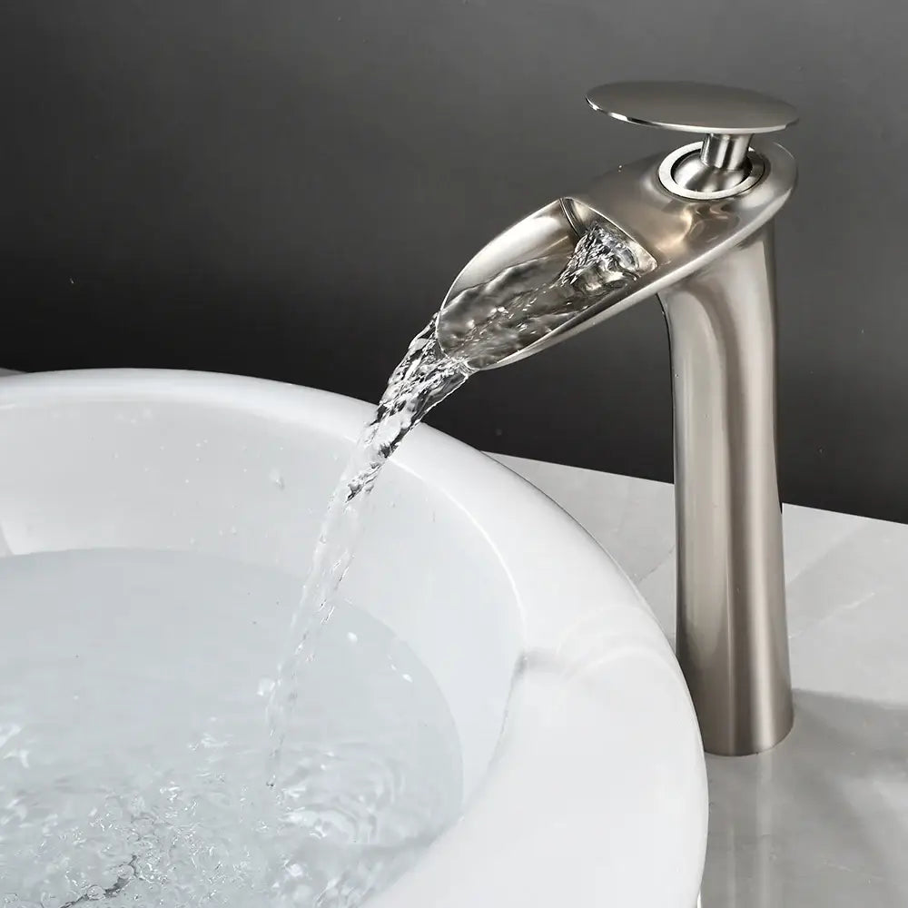 Modern black stainless steel waterfall basin faucet bathroom tap