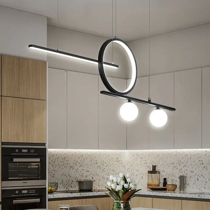Modern black & white bar and circle suspension light for dining room