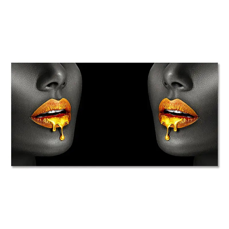 Modern blue and gold black women lips oil painting living room decor