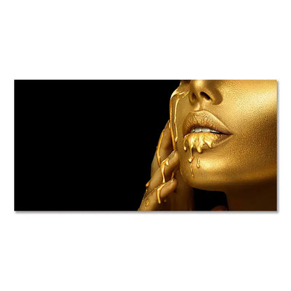 Modern blue and gold black women lips oil painting living room decor