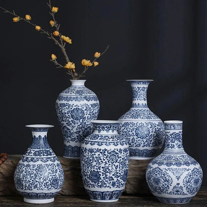 DecorBites™ Blue and White Ceramic Vase - Elegant Home Decor