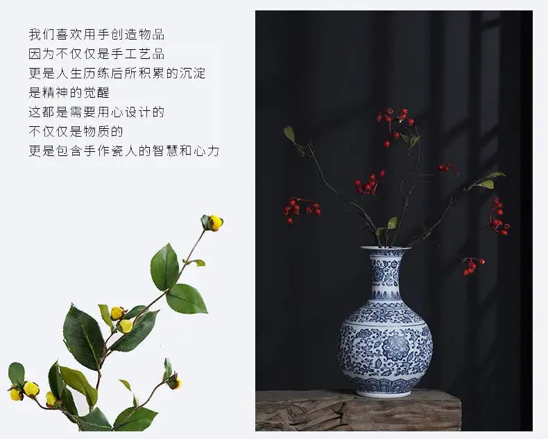 Floral blue & white ceramic vase living room home decor